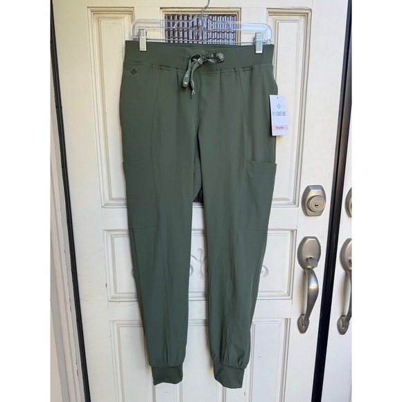 Med Couture Peaches Olive Green Jogger Scrub Pants Women's Size Small NWT - Picture 1 of 6